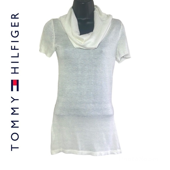 Tommy Hilfiger White Short Sleeve Cowlneck Sweater Top Size S - Picture 1 of 14